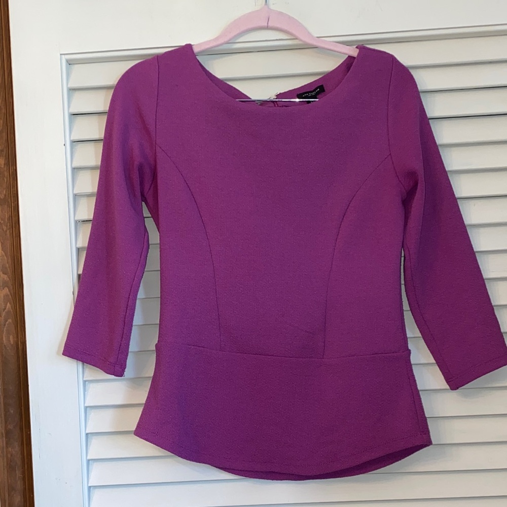 Ann Taylor Magenta Stretch Peplum Top